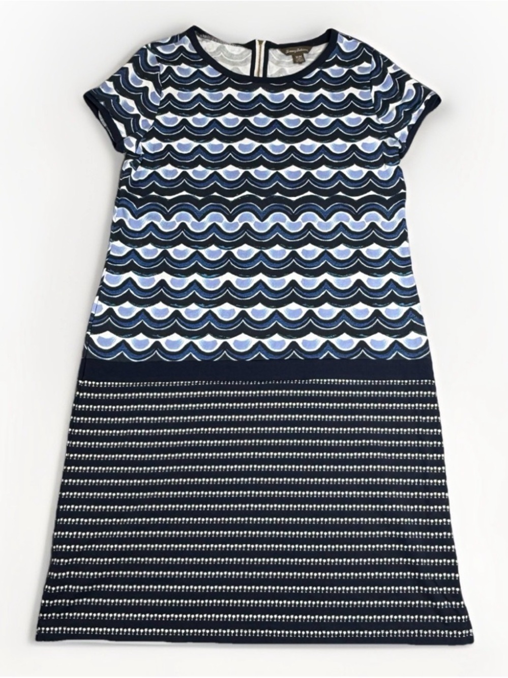 Tommy Bahama T-Shirt Dress M Making Waves Pima Cotton Print Sheath Navy Medium